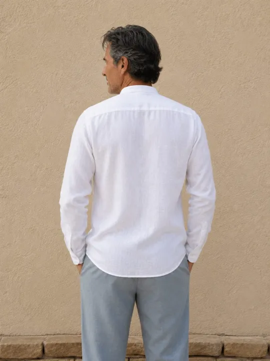 White collarless linen shirt for men Bonnieux back view