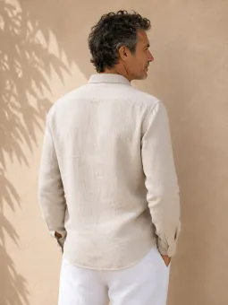Men's sand linen shirt with long sleeves Bonnieux back view