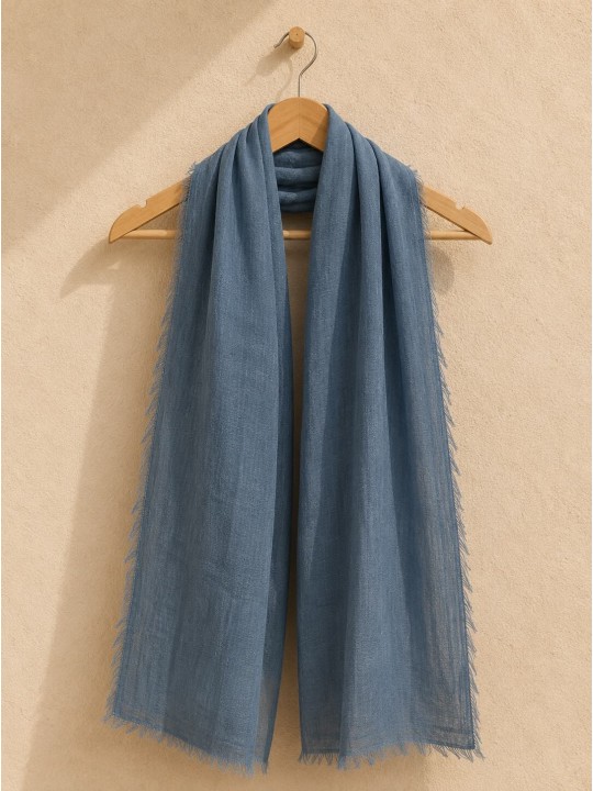 Green 100% linen scarf hanging on a wooden hanger