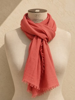 Ochre 100% linen scarf on mannequin