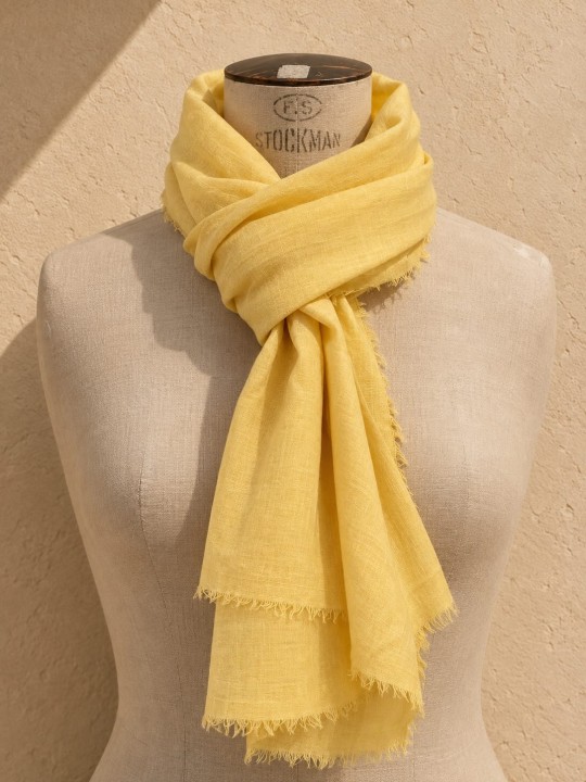 Saffron 100% linen scarf on mannequin