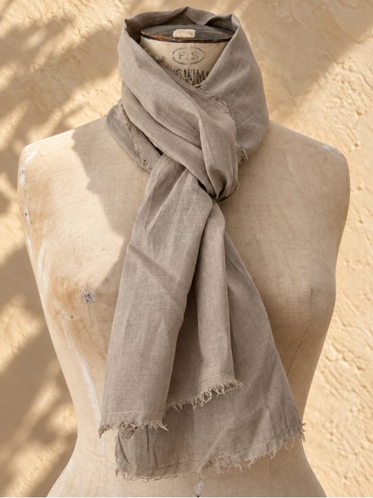 Natural 100% linen scarf on mannequin