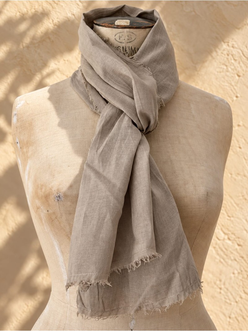 Natural 100% linen scarf on mannequin