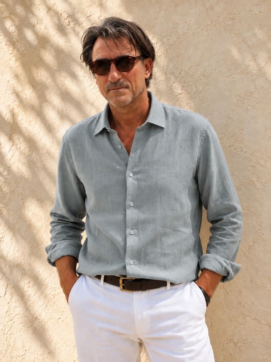 Chemise en lin homme gris vert manches longues – Bonnieux