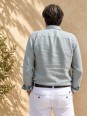 Men's green-grey linen shirt, long sleeves, back view – Bonnieux