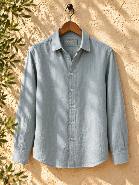 Chemise en lin homme gris vert manches longues sur cintre – Luberone