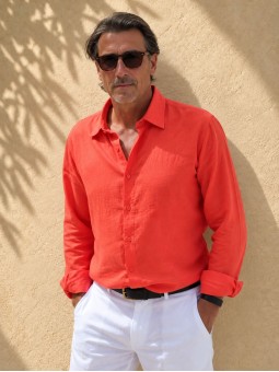 Men's coral linen shirt with long sleeves – Bonnieux