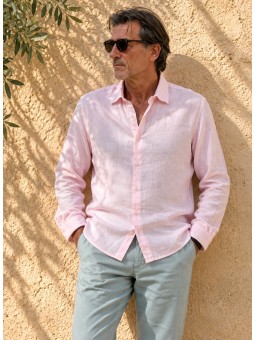 Men's pale pink long-sleeved linen shirt – Bonnieux