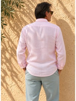 Chemise en lin homme rose pâle manches longues vue de dos – Bonnieux