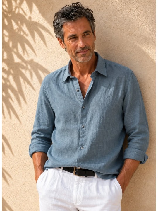 Men's grey long-sleeved linen shirt – Bonnieux