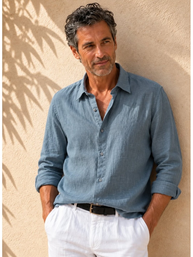 Chemise en lin homme gris manches longues – Bonnieux