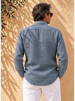 Chemise en lin homme gris manches longues vue de dos – Bonnieux