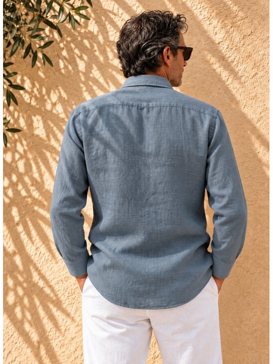 Chemise en lin homme gris manches longues vue de dos – Bonnieux