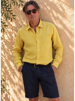 Men's yellow long-sleeved linen shirt – Bonnieux