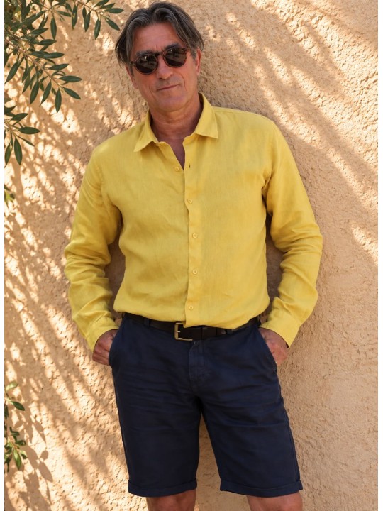 Chemise en lin homme jaune manches longues – Bonnieux