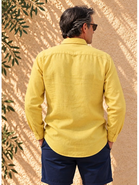 Chemise en lin homme jaune manches longues vue de dos – Bonnieux