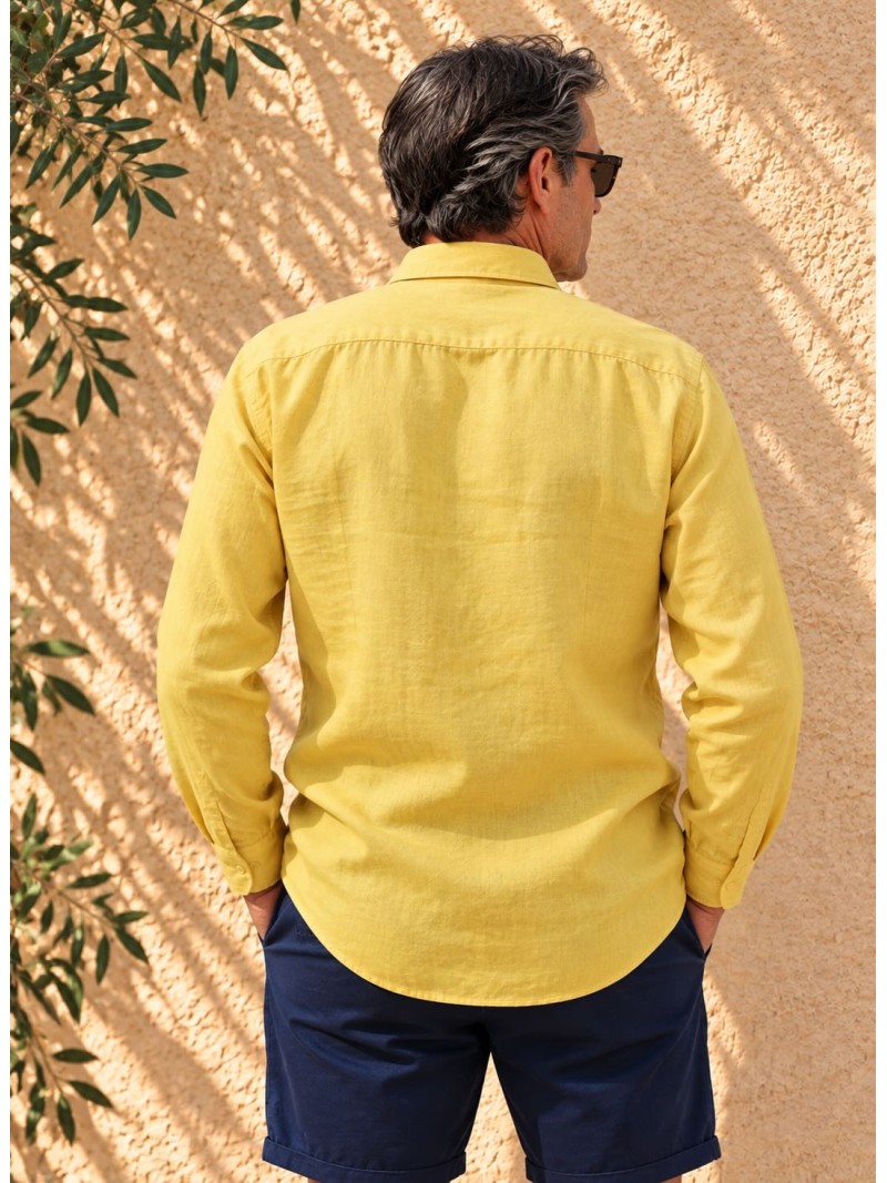 Chemise en lin homme jaune manches longues vue de dos – Bonnieux