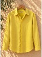 Men's yellow long-sleeved linen shirt on a wooden hanger – Luberone