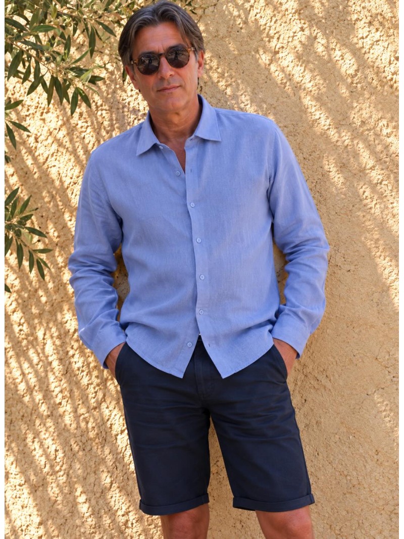Men's lilac long-sleeved linen shirt – Bonnieux