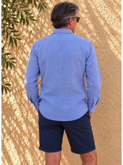 Chemise en lin homme lilas manches longues vue de dos – Bonnieux