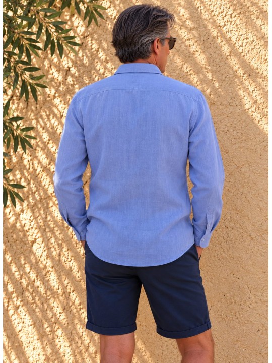 Chemise en lin homme lilas manches longues vue de dos – Bonnieux