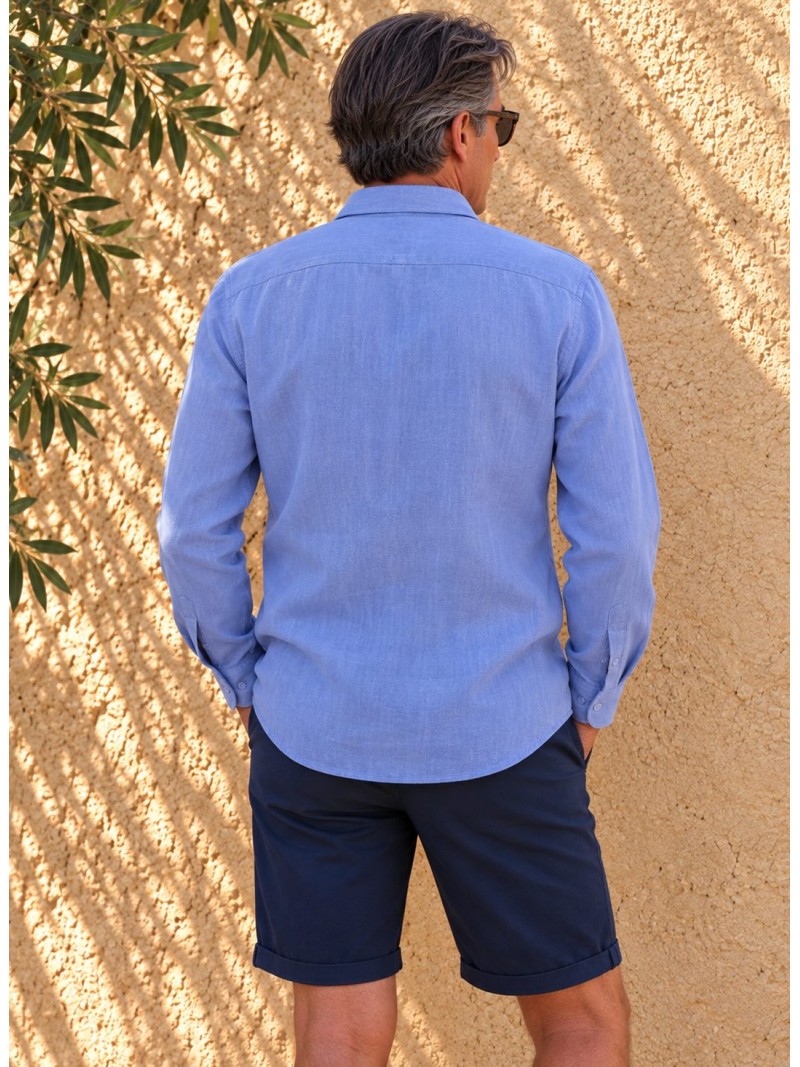 Men's lilac long-sleeved linen shirt, back view – Bonnieux