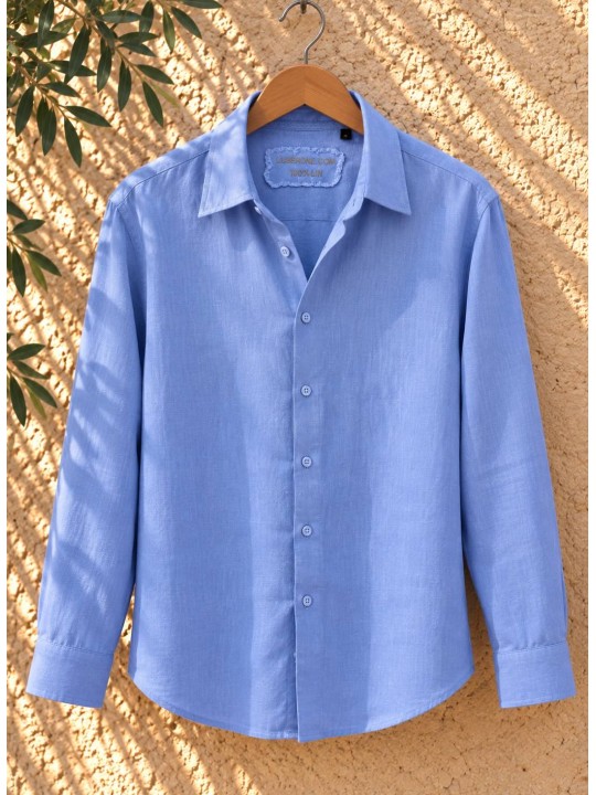 Men's lilac long-sleeved linen shirt on a wooden hanger – Luberone