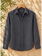 Men's anthracite long-sleeved linen shirt on a wooden hanger – Luberone