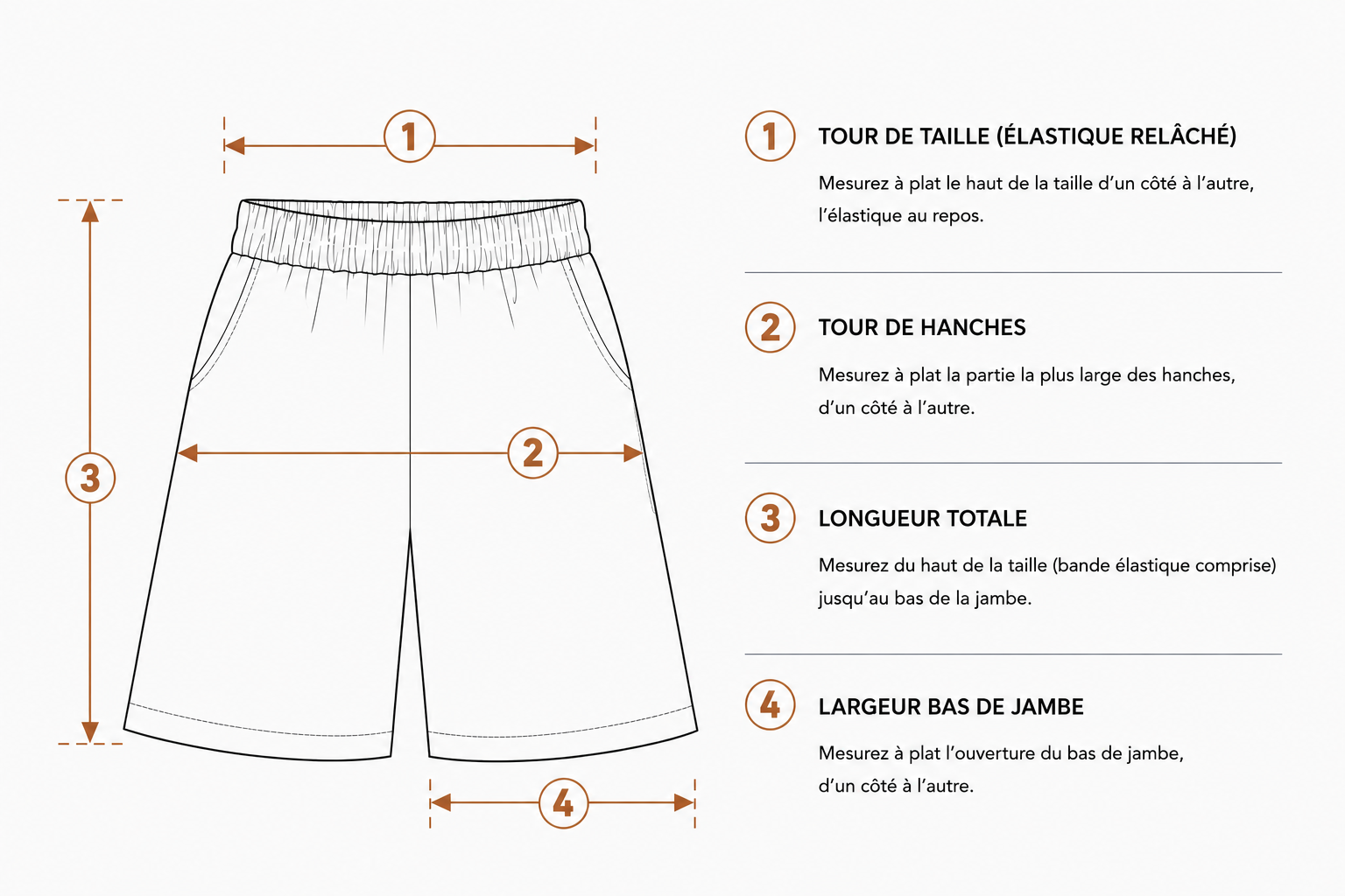 Guide mesures bermuda femme taille élastique
