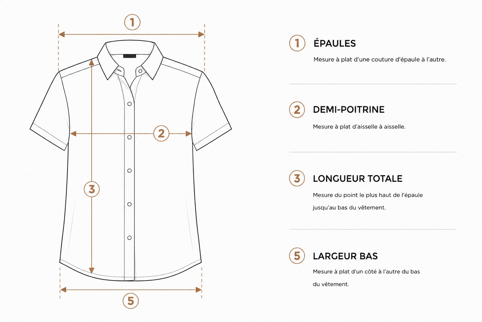 Guide mesures chemise femme manches courtes