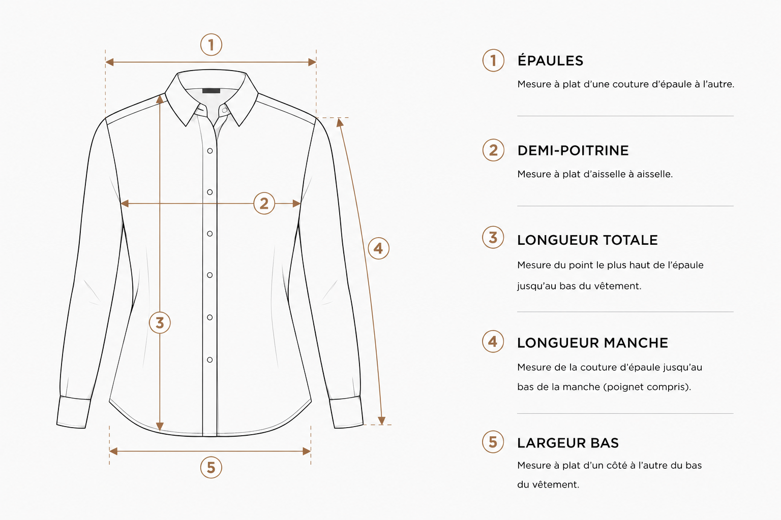 Guide mesures chemise femme manches longues