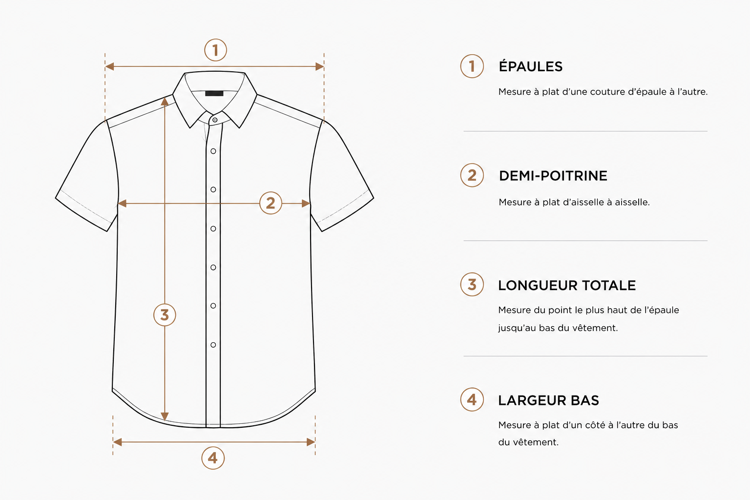 Guide taille chemise homme manches courtes