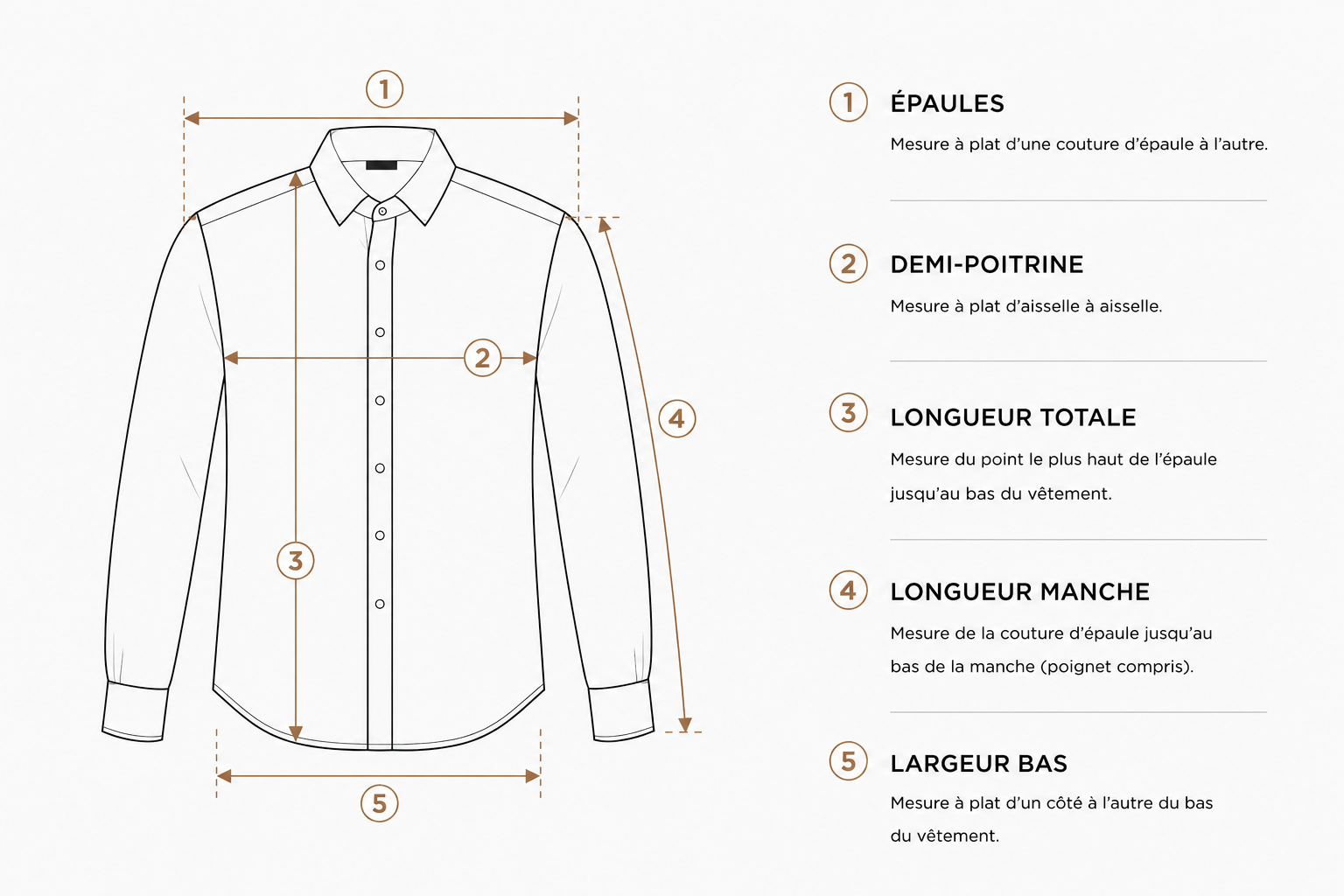 Guide mesures chemise homme manches longues