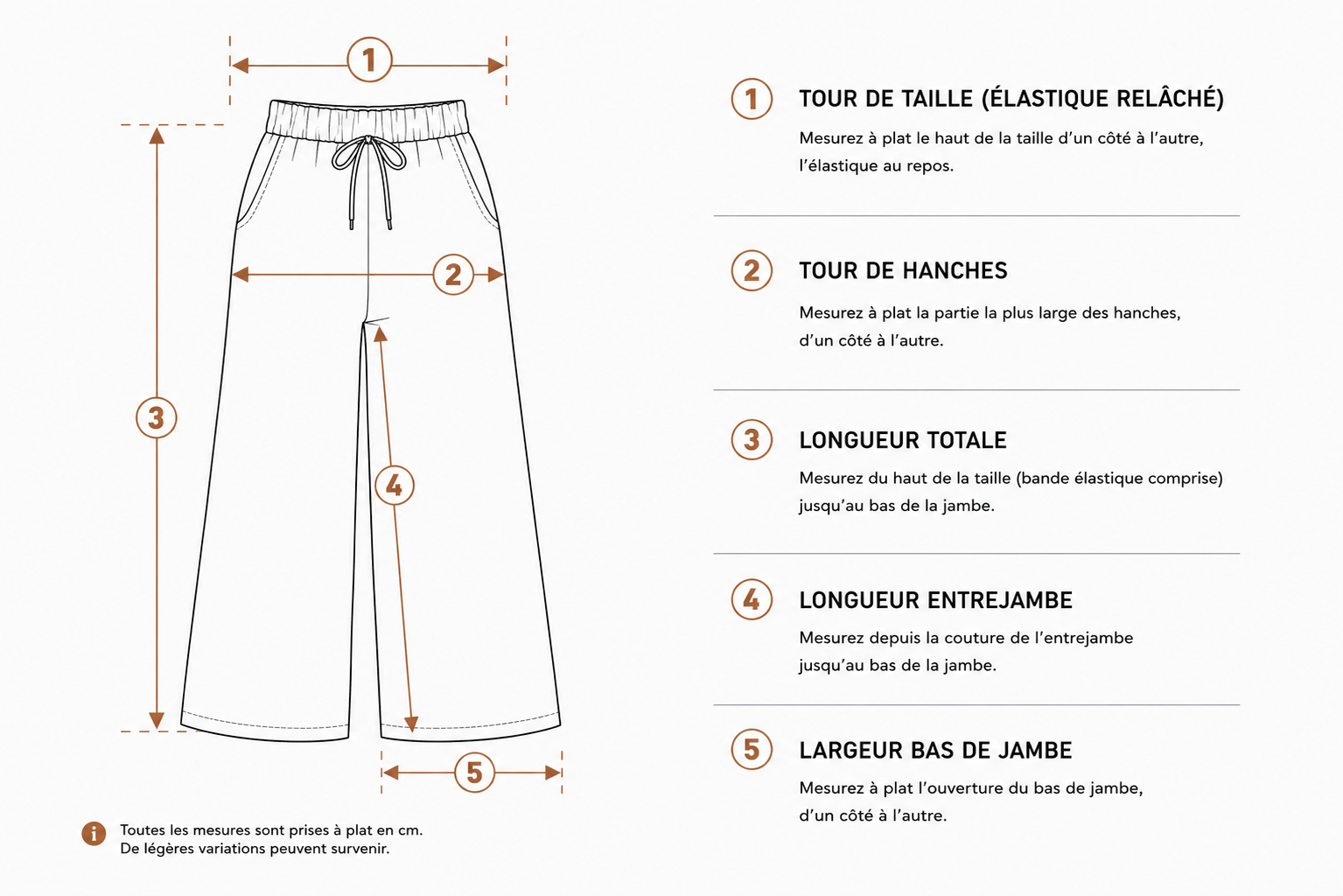 Guide mesures pantalon femme taille élastique