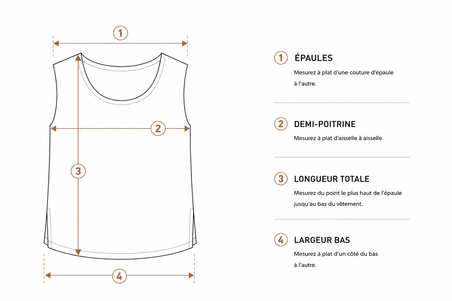 Guide mesures top femme sans manches