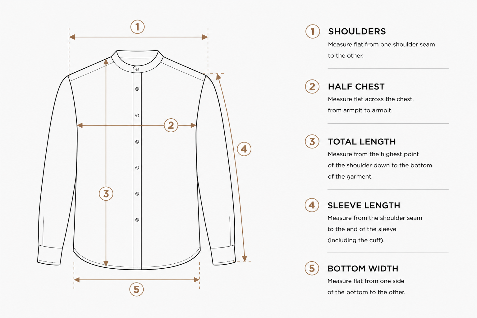 Men's Collarless Long Sleeve Shirt Measurement Guide